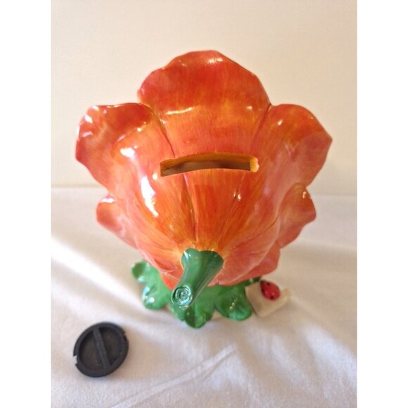 Flower Girl Fairy King Max Piggy Bank Ceramic 6 3/4" Orange Red Green - Picture 9 of 9